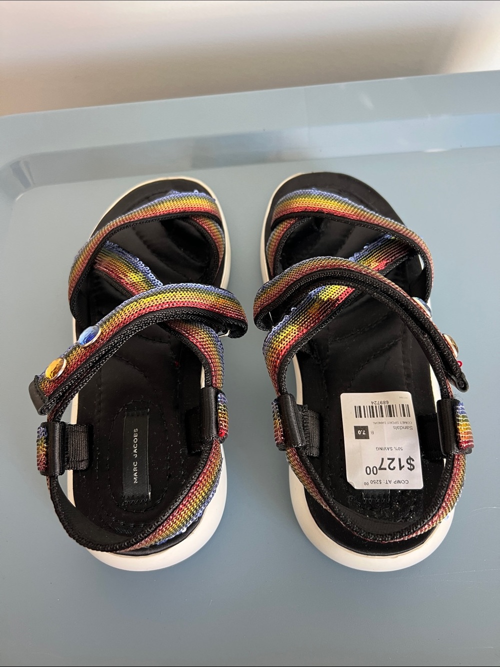 Marc Jacobs comet sport sandal colorful rainbow sequin adjustable straps 37 - Picture 6 of 14